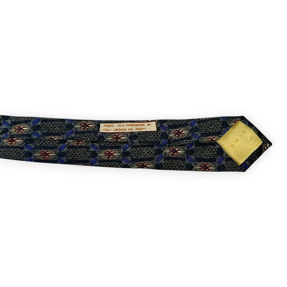Omaggio Robert Talbott Mens‎ Silk Tie 60 x 3.75 Gray Blue Italy Geometric VTG
